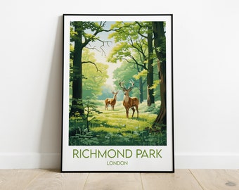 Richmond Park Travel Print - London Poster - Custom Personalised Wedding Birthday Gift