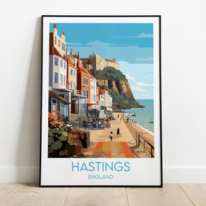 Stampa di viaggio di Hastings - Poster Inghilterra, Regno Unito - Regalo di compleanno personalizzato per matrimonio