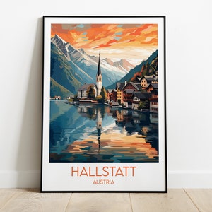 Impression de voyage Hallstatt - Poster Autriche - Cadeau d'anniversaire de mariage personnalisé