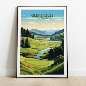 Stampa di viaggio sul campo da golf di Gleneagles - Poster della Scozia - Regalo di compleanno personalizzato per matrimonio