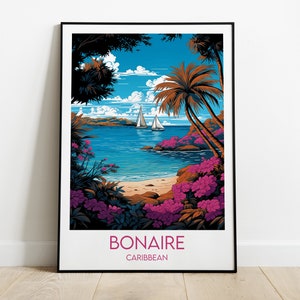 Impression de voyage Bonaire - Poster Caraïbes - Cadeau d'anniversaire de mariage personnalisé