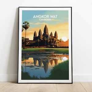 Angkor Wat Travel Print - Cambodia Poster - Custom Personalised Wedding Birthday Gift