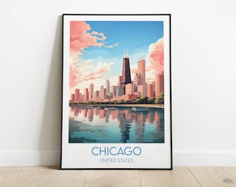 Chicago Travel Print - United States USA Poster - Custom Personalised Wedding Birthday Gift
