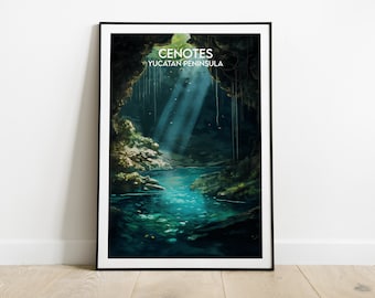Cenotes Travel Print - Mexico Poster - Custom Personalised Wedding Birthday Gift