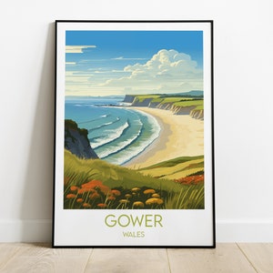Gower Peninsula Travel Print - Wales Poster - Custom Personalised Wedding Birthday Gift