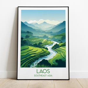 Laos Travel Print - Southeast Asia Poster - Custom Personalised Wedding Birthday Gift
