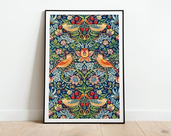 Póster de la exposición de William Morris, impresión en tamaño A3, A4, A5, decoración del hogar estilo art nouveau, arte de pared, estampado floral Strawberry Thieves