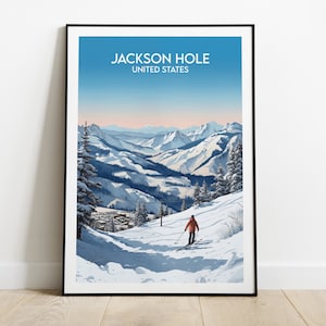 Jackson Hole Reise-Druck - Wyoming Ski Poster - Individuell personalisiertes Hochzeit Geburtstagsgeschenk