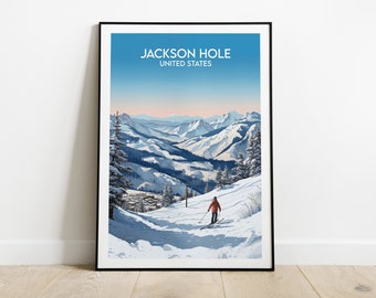 Impresión de viaje de Jackson Hole - Póster de esquí de Wyoming - Regalo personalizado de boda o cumpleaños