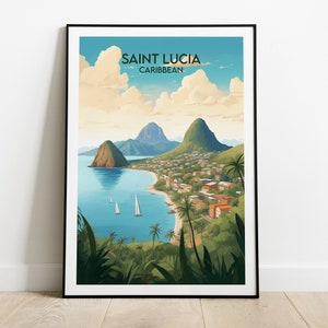 St Lucia Travel Print - Caribbean Poster - Custom Personalised Wedding Birthday Gift