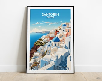 Santorini Travel Print - Greece Poster - Custom Personalised Wedding Birthday Gift