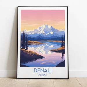 Impresión de viaje al Denali Mountain - Póster de Alaska - Regalo personalizado de boda o cumpleaños