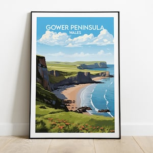 Gower Peninsula Travel Print - Wales Poster - Custom Personalised Wedding Birthday Gift