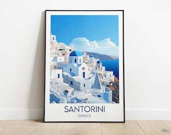 Santorini Travel Print - Greece Poster - Custom Personalised Wedding Birthday Gift
