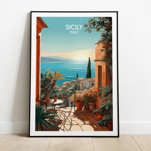 Sicily Travel Print - Italy Poster - Custom Personalised Wedding Birthday Gift