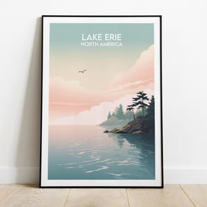 Lake Erie Travel Print - Great Lakes Poster - Custom Personalised Wedding Birthday Gift