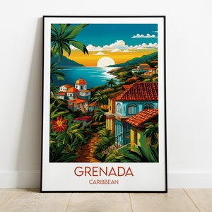 Impression de voyage Grenade - affiche des Caraïbes - cadeau d'anniversaire de mariage personnalisé