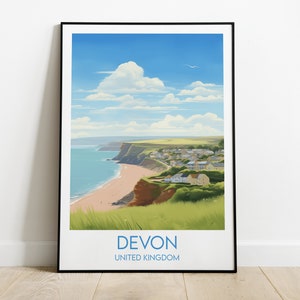 Devon Travel Print - United Kingdom Poster - Custom Personalised Wedding Birthday Gift