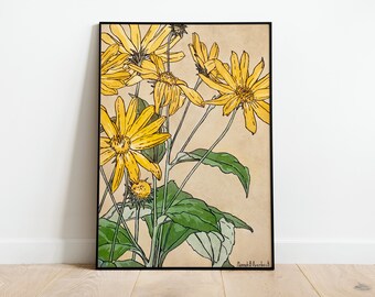 Vintage Sunflowers Wall Art Print Poster | A3 A4 A5 | High Quality Classic Home Decor Tropical Print Art Deco Painting Illustration Gift
