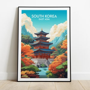 South Korea Travel Print - Temple Poster - Custom Personalised Wedding Birthday Gift