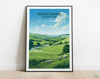 South Downs National Park Travel Print - England UK Poster - Custom Personalised Wedding Birthday Gift