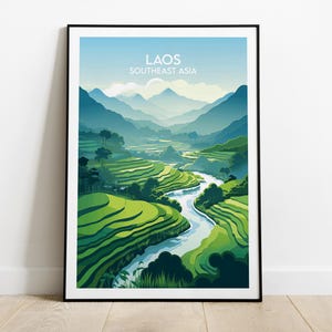 Laos Travel Print - Southeast Asia Poster - Custom Personalised Wedding Birthday Gift