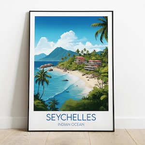 Seychelles Travel Print - Indian Ocean Poster - Custom Personalised Wedding Birthday Gift