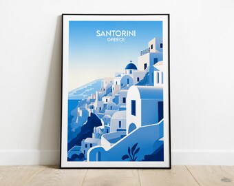 Santorini Travel Print - Greece Poster - Custom Personalised Wedding Birthday Gift