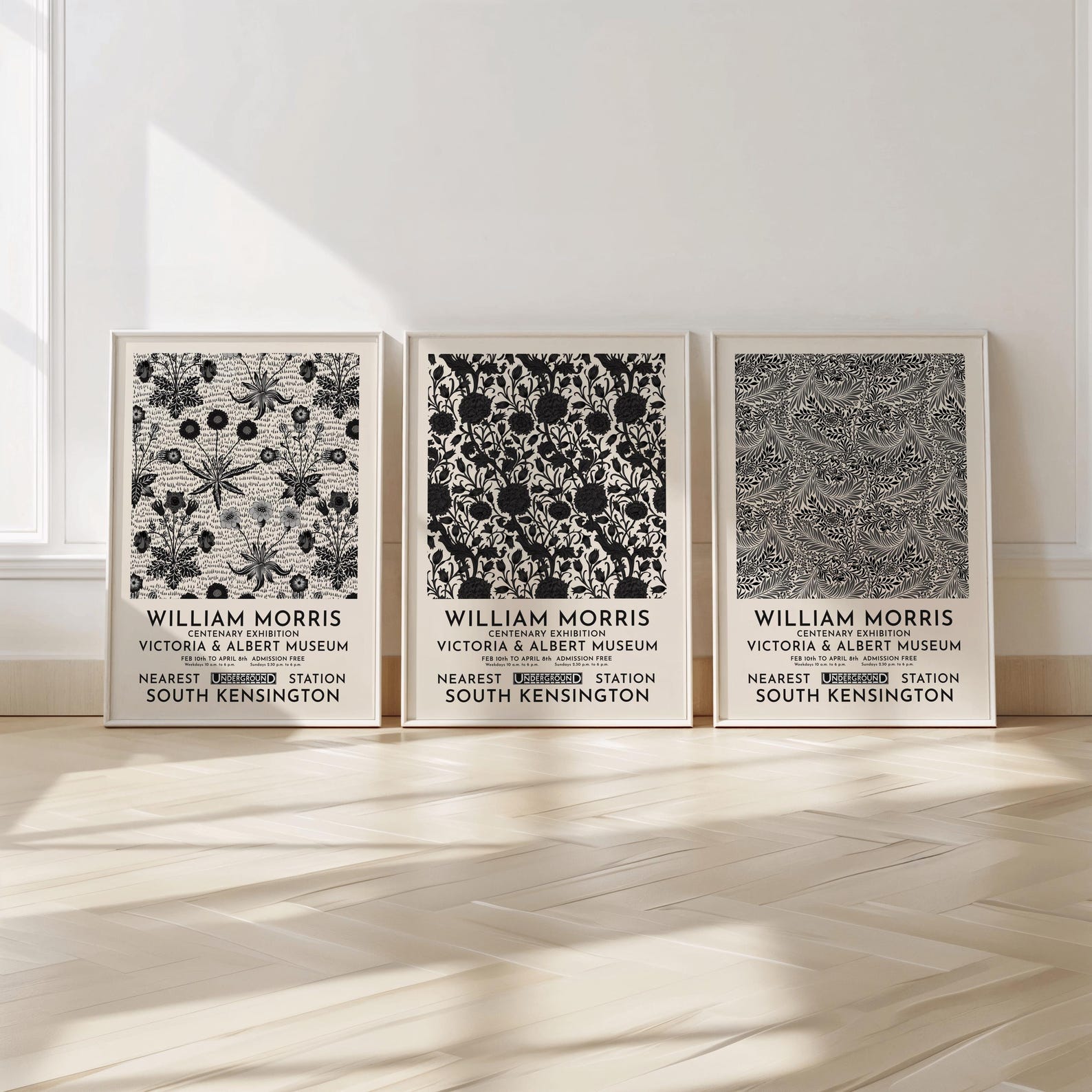 William Morris Set of 3 Prints - Black and White Wall Art - Floral ...