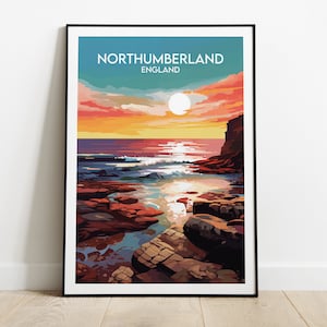 Northumberland Coast Travel Print - England Poster - Custom Personalised Wedding Birthday Gift