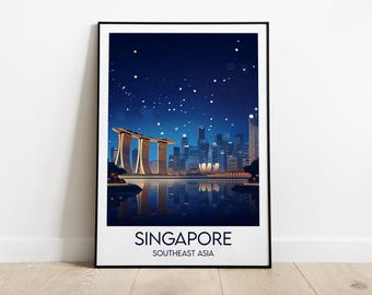Singapore Travel Print - Southeast Asia Poster - Custom Personalised Wedding Birthday Gift