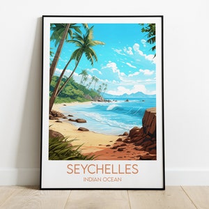 Impresión de viaje a Seychelles - Póster del Océano Índico - Regalo personalizado de boda o cumpleaños