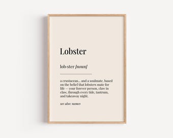 Lobster Definition Print - Dictionary Poster - Love Anniversary Wall Art Funny Gift For Him Her