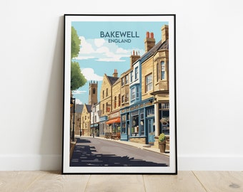 Bakewell Reise-Druck - England UK Poster - Individuell personalisiertes Hochzeit Geburtstagsgeschenk