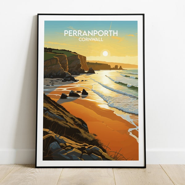 Impressão de viagem Perranporth - Pôster da Cornualha - Presente de aniversário de casamento personalizado