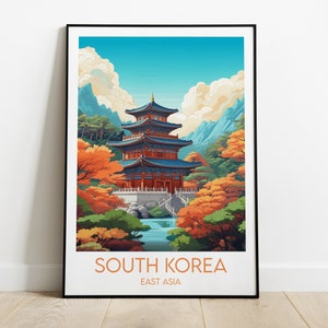 South Korea Travel Print - Temple Poster - Custom Personalised Wedding Birthday Gift