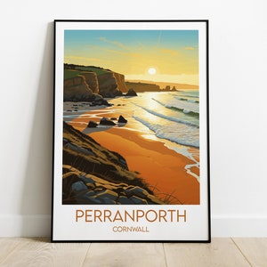 Perranporth Reise-Druck - Cornwall Poster - Individuell personalisiertes Hochzeit Geburtstagsgeschenk