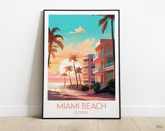 Miami Beach Travel Print - Florida Poster - Custom Personalised Wedding Birthday Gift