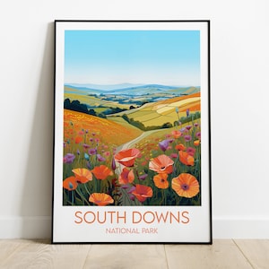 South Downs National Park Reise Print - England UK Poster - Individuell personalisiertes Hochzeit Geburtstagsgeschenk