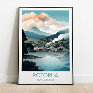 Rotorua Travel Print - New Zealand Poster - Custom Personalised Wedding Birthday Gift