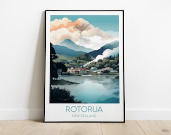 Rotorua Travel Print - Neuseeland Poster - Individuell personalisiertes Hochzeit Geburtstagsgeschenk