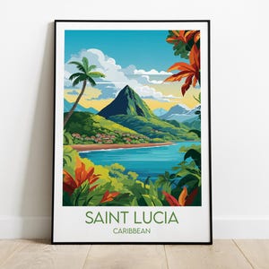 Impressão de viagem de Santa Lúcia - Pôster caribenho - Presente de aniversário de casamento personalizado