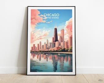 Chicago Travel Print - United States USA Poster - Custom Personalised Wedding Birthday Gift