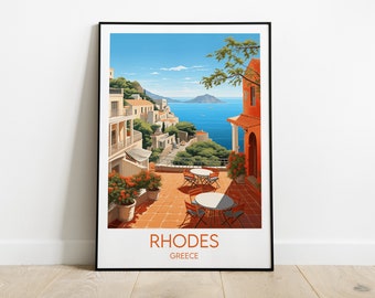 Rhodes Travel Print - Greece Poster - Custom Personalised Wedding Birthday Gift