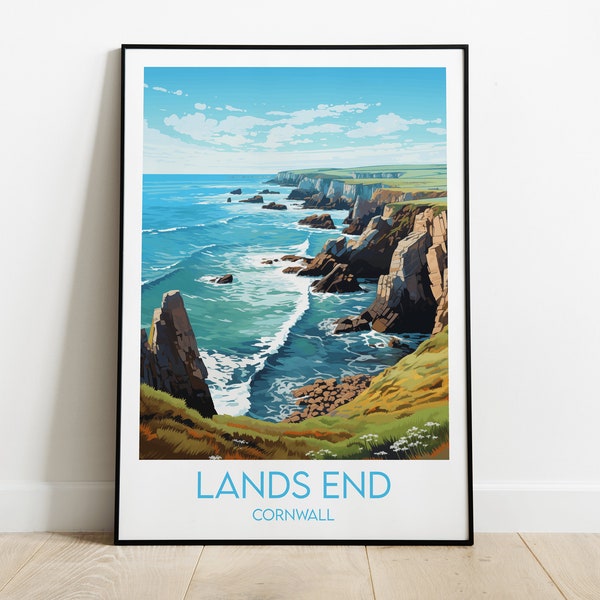 Lands End Cornwall Travel Print - England UK Poster - Custom Personalised Wedding Birthday Gift