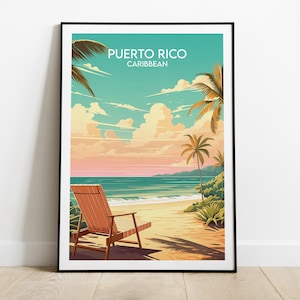 Puerto Rico Travel Print - Caribbean Poster - Custom Personalised Wedding Birthday Gift