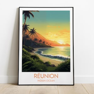 Impresión de viaje a Reunión - Póster del Océano Índico - Regalo personalizado de boda o cumpleaños