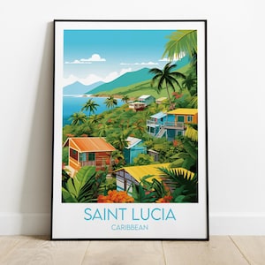 Impressão de viagem de Santa Lúcia - Pôster caribenho - Presente de aniversário de casamento personalizado
