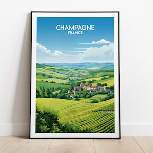 Champagne Vineyards Travel Print - France Poster - Custom Personalised Wedding Birthday Gift