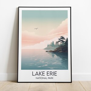 Lake Erie Travel Print - Great Lakes Poster - Custom Personalised Wedding Birthday Gift